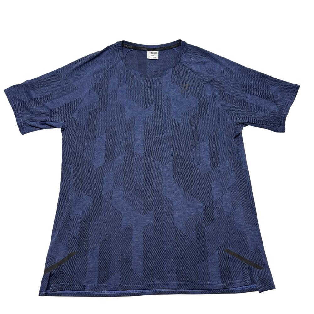 Gymshark Apex Workout T-Shirt Onyx Gray/Court Blue Slim Fit Short Sleeve  XXL
